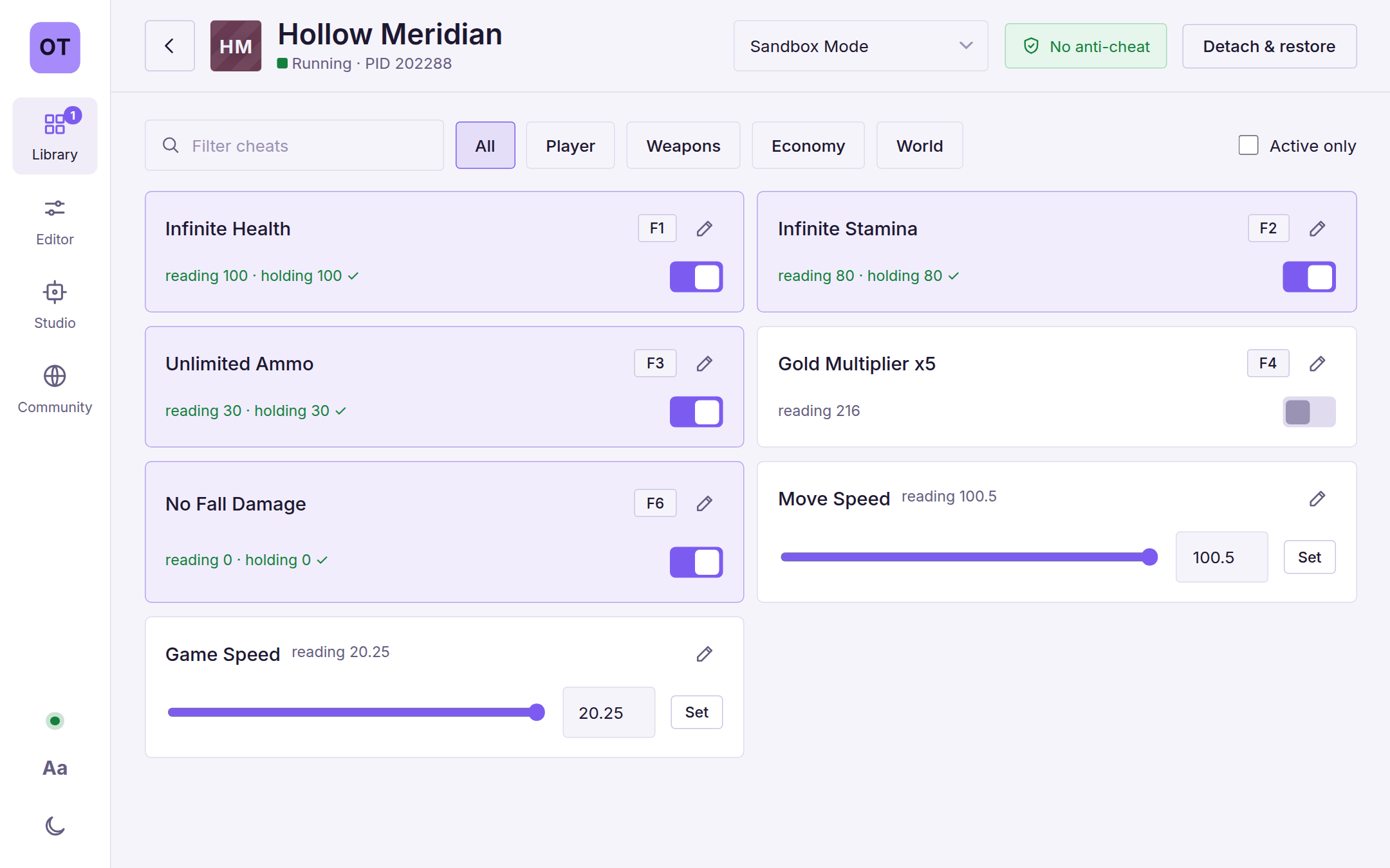 Live cheats in the light theme